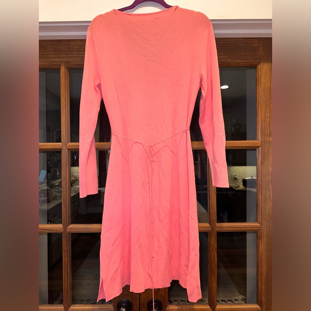 EUC BCBGMAXAZRIA Peachy Pink Sweater Dress Cutout Neck Detail w/ Tie at Waist - Picture 10 of 14